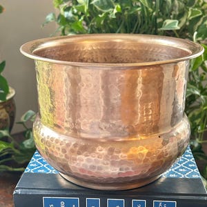 Vintage Hammered Brass Pot Bellied Cache Pot or Planter
