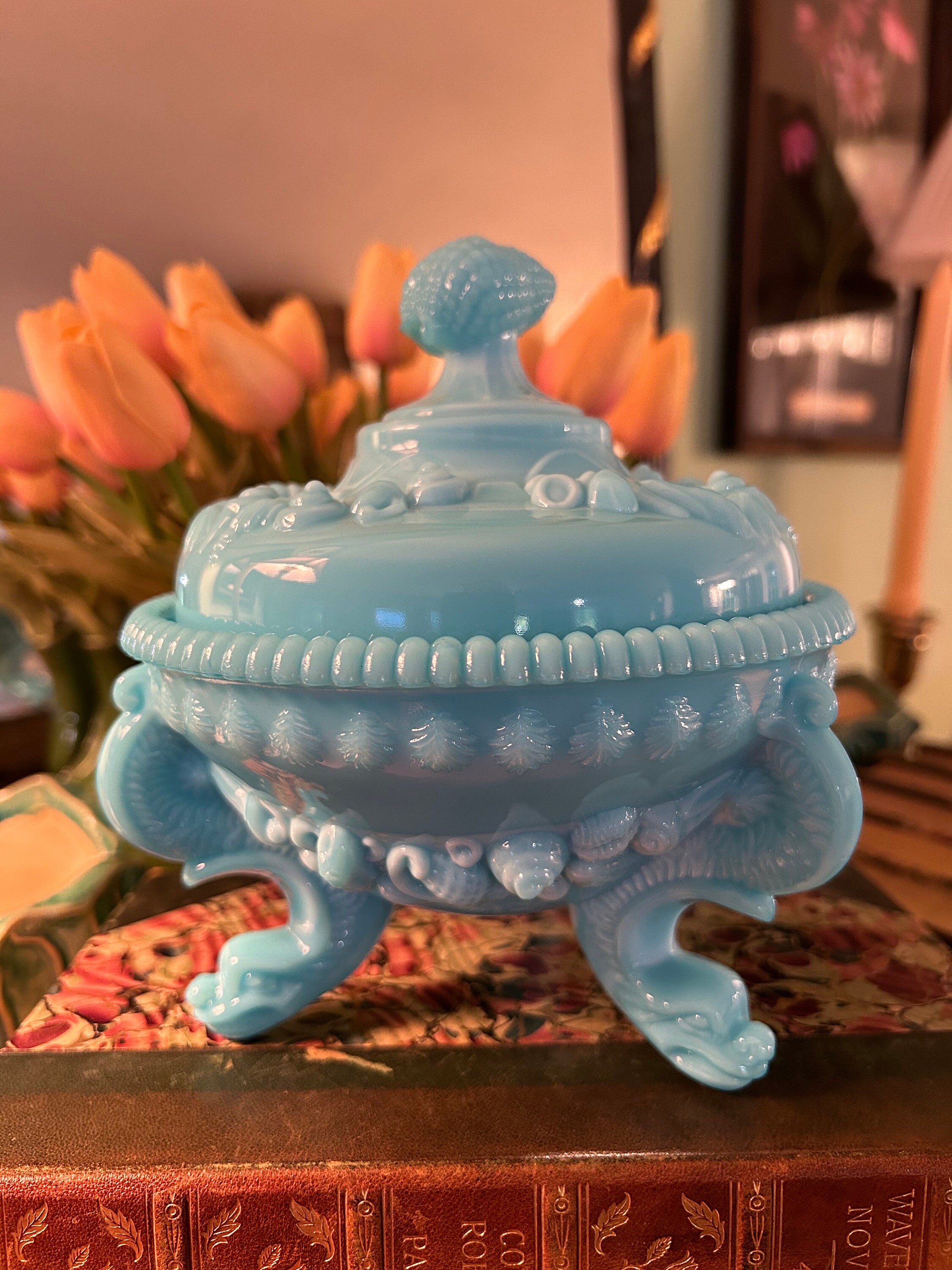 Mid 20th Century Westmoreland Blue Milk Glass “argonaut