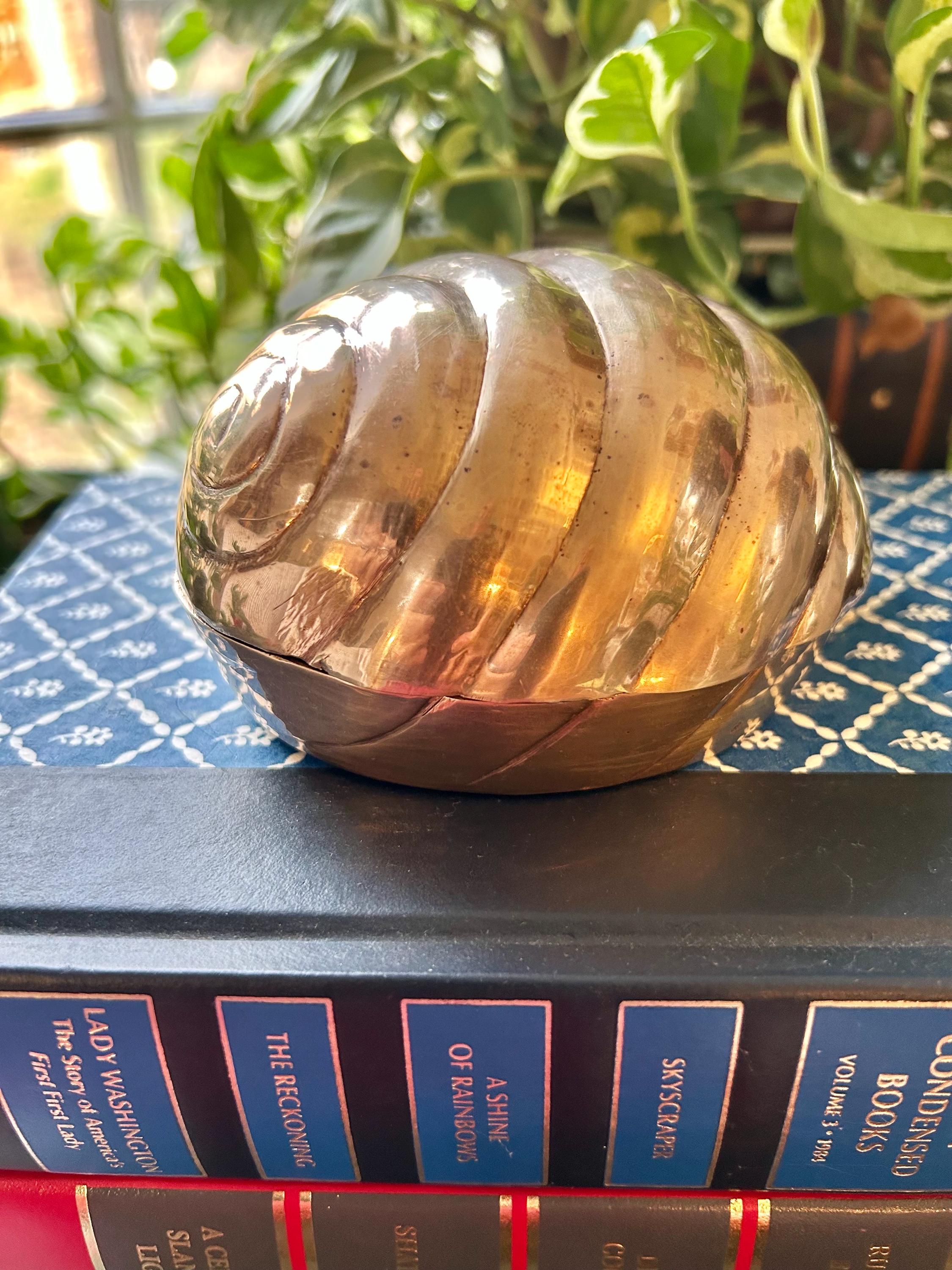 Late 20th Century Solid Brass Snail Shell Lidded Trinket Box