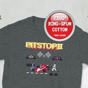 T-shirt unisex a manica corta da corsa per videogiochi retrò Pit Stop 2