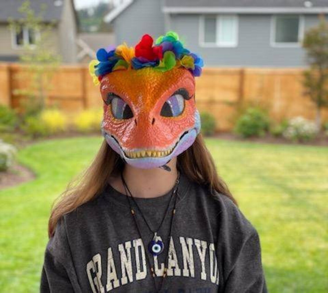 Tropical and colorful Dino mask Etsy