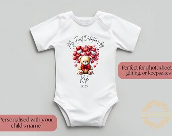 Personalized My First Valentine's Day Baby Bodysuit – Teddy Bear Design