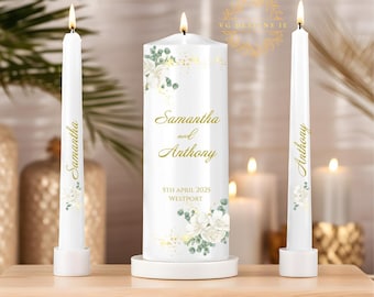 Personalized Wedding Unity Candle Set - Modern Floral Design
