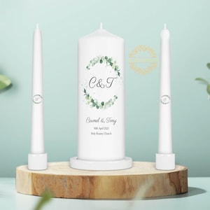 Personalised Unity Candle Set - Ceremony Candles - Personalised Wedding candle set - Eucalyptus Monogram Wedding Unity Candle Set - Ireland