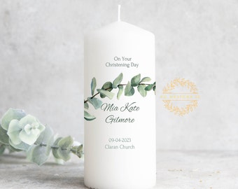 Personalised Eucalyptus Christening Candle - Baptism Candle - Ireland