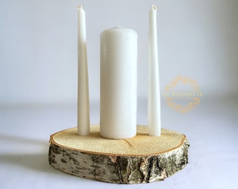 Rustic Wood Slice Unity Candle Holder, Wedding Centerpiece