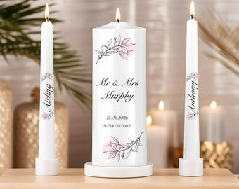 Personalised Wedding Unity Candle Set – Mr & Mrs, Date, Venue – Ceremony Candles