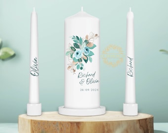 Personalised Unity Candle Set - Ceremony Candles - Personalised Wedding candle set -  Blue Unity Candle Set - Ireland