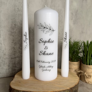 Personalised Unity Candle Set Ceremony Candles Personalised Wedding candle set Simple Elegant Rustic Unity Candle Set Ireland image 2