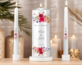 Personalised Wedding Unity Candle Set – Floral Ceremony Candles