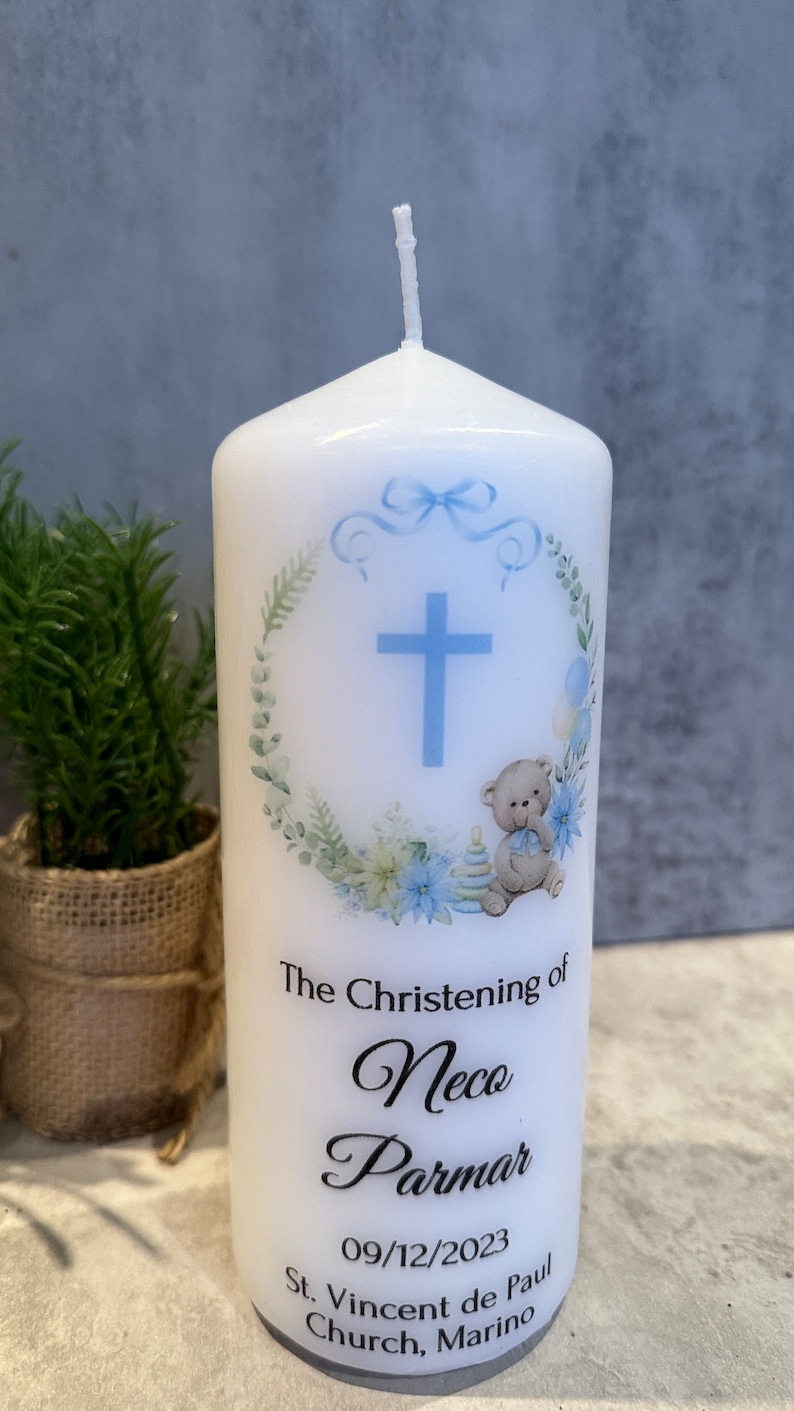 Personalised Teddy Bear Christening Candle for boy Baptism Candle Ireland image 2