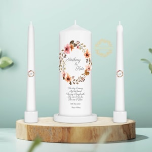 Gepersonaliseerde Unity Candle Set - Ceremony Candles - Gepersonaliseerde bruiloftskaarsenset - Autumn Flowers Unity Candle Set - Ierland
