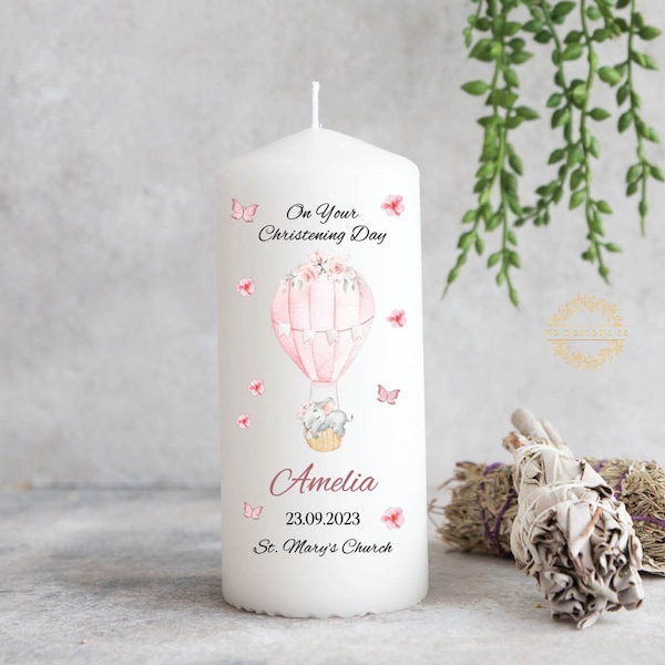 Personalised Christening Candle for girl - Air Balloon Christening Candle - Baptism Candle - Ireland