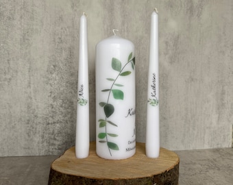 Personalised Unity Candle Set - Ceremony Candles - Personalised Wedding candle set - Eucalyptus Leaves Unity Candle Set - Ireland