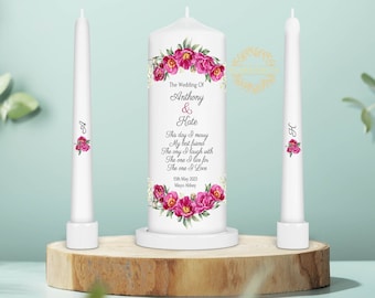 Personalised Unity Candle Set - Ceremony Candles - Personalised Wedding candle set - Peonies and Greenery Wedding Unity Candle Set - Ireland