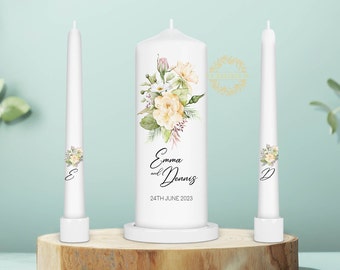 Personalised Unity Candle Set - Ceremony Candles - Personalised Wedding candle set - Simple Flower Unity Candle Set - Ireland