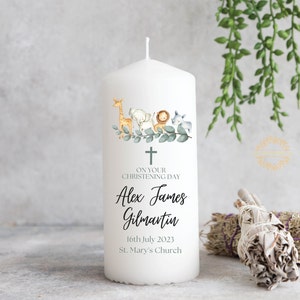 Personalised Safari Christening Candle - Baptism Candle - Ireland