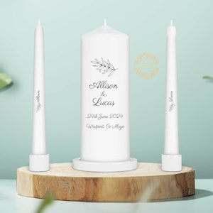 Personalised Unity Candle Set Ceremony Candles Personalised Wedding candle set Simple Elegant Rustic Unity Candle Set Ireland image 1