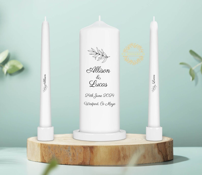 Personalised Unity Candle Set Ceremony Candles Personalised Wedding candle set Simple Elegant Rustic Unity Candle Set Ireland image 1