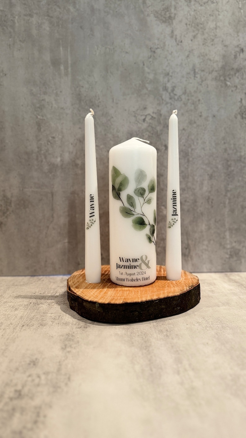 Modern Eucalyptus Wedding Unity Candle Set Ceremony Candles Personalised Wedding candle set Ireland zdjęcie 4