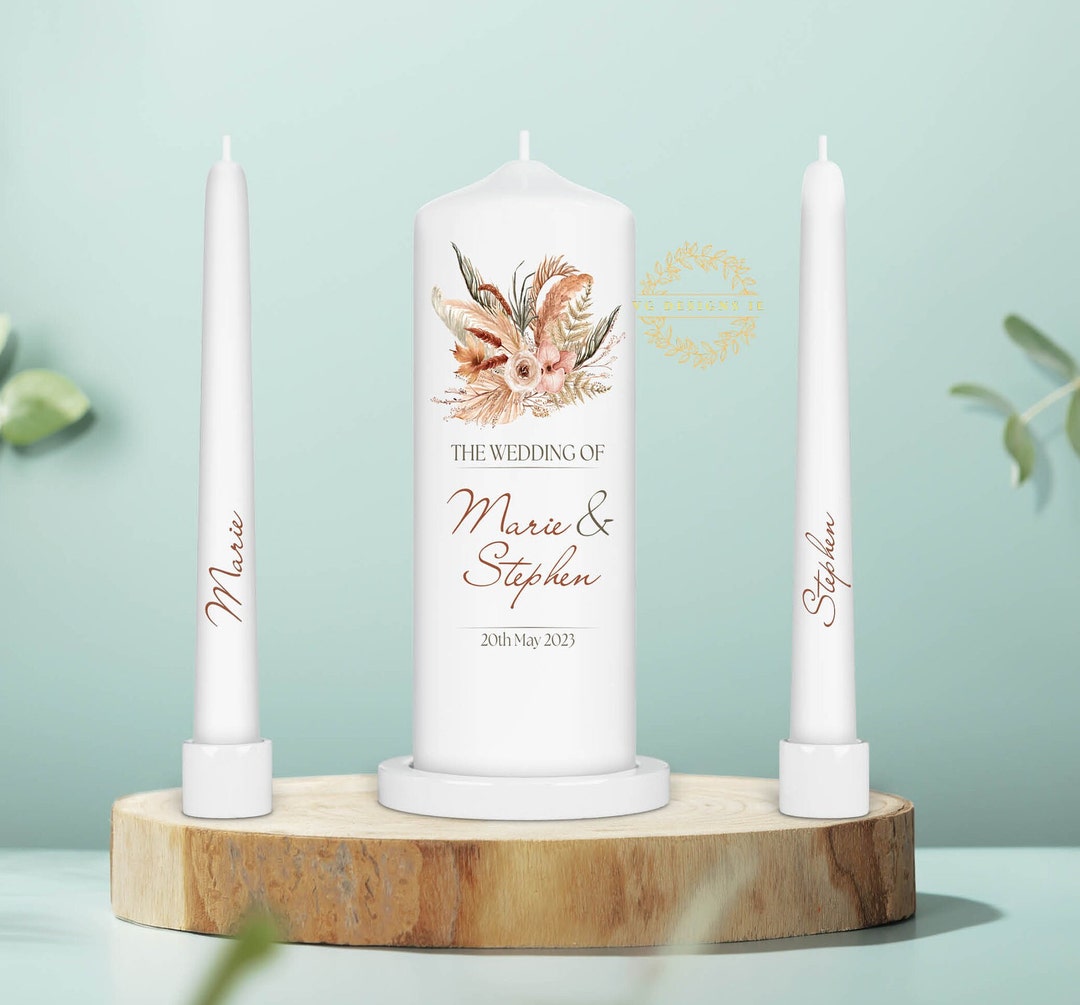 Modern Rustic Wedding Unity Candle Set Ceremony Candles Personalised ...