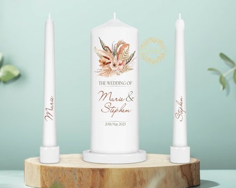 Personalized Wedding Unity Candle Set - Modern Rustic Boho Decor