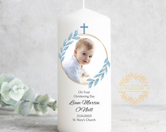 Personalised Christening Candle with your baby's photo - Custom Baptism Candle - Christening Candle for boy - Ireland