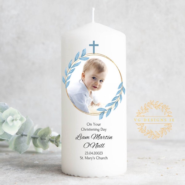 Personalised Christening Candle with your baby's photo - Custom Baptism Candle - Christening Candle for boy - Ireland