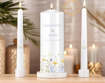 Personalized Wedding Unity Candle Set – Floral Ceremony Candles