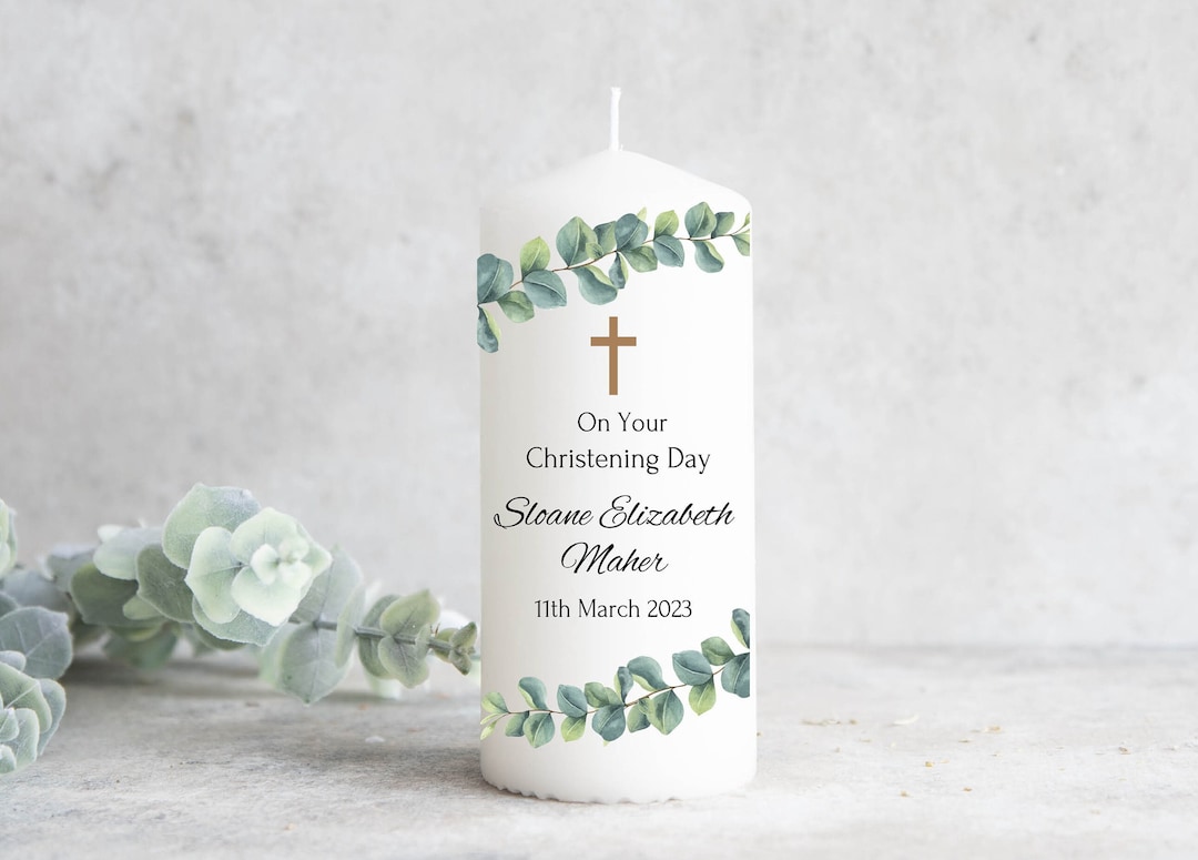 Personalised Eucalyptus Christening Candle Baptism Candle Ireland Etsy