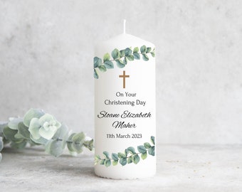 Personalised Eucalyptus Christening Candle - Baptism Candle - Ireland
