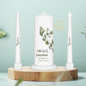 Modern Eucalyptus Wedding Unity Candle Set Ceremony Candles Personalised Wedding candle set Ireland zdjęcie 1