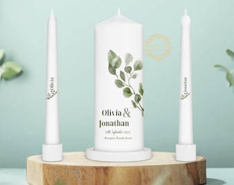 Modern Eucalyptus Wedding Unity Candle Set - Ceremony Candles - Personalised Wedding candle set - Ireland