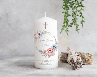 Personalisierte blumige Taufkerze - individuelles Taufgeschenk
