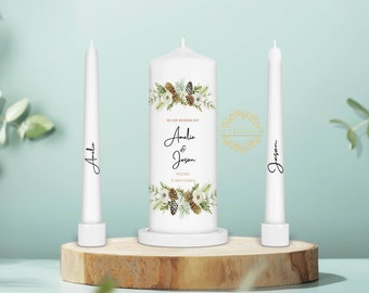 Personalised Unity Candle Set for Winter - Ceremony Candles - Personalised Wedding candle set - Simple Elegant Unity Candle Set - Ireland