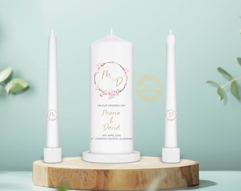 Personalised Unity Candle Set - Ceremony Candles - Personalised Wedding candle set - Cherry Blossom Unity Candle Set - Ireland