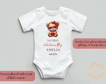 Personalized "My First Valentine's Day" Baby Bodysuit – Custom Teddy Bear Design for Boys & Girls