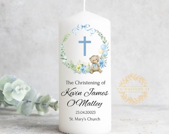 Gepersonaliseerde teddybeer doopkaars voor jongen - Doopkaars - Ierland
