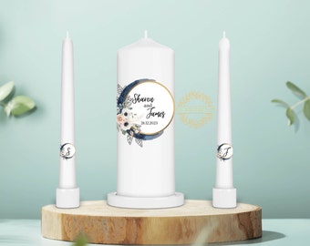 Personalised Unity Candle Set - Ceremony Candles - Personalised Wedding candle set - Blue Moon Unity Candle Set - Ireland