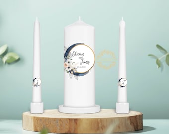 Personalised Wedding Unity Candle Set – Elegant Floral Monogram