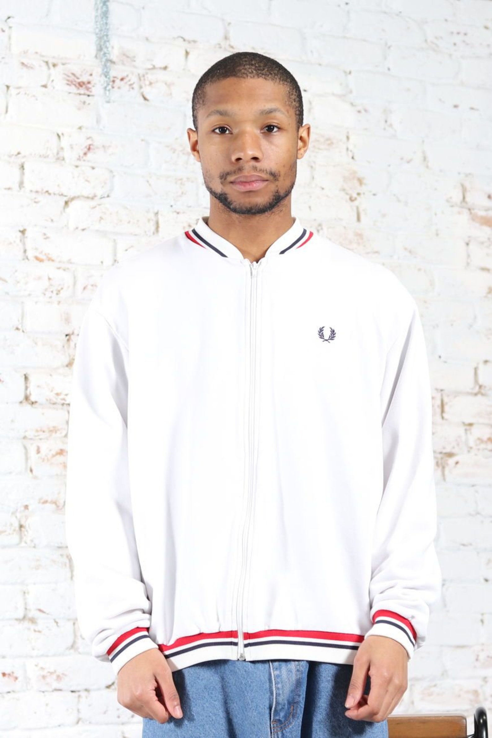 Vintage Fred Perry Zip Up Embroidered Sweatshirt white | Etsy