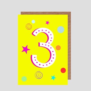 1-9 * Disponible * Numéro de carte d'anniversaire/âges jaune vif, étoiles/tourbillons/points.  Carte d'anniversaire