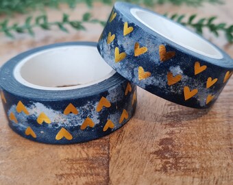 Cinta washi azul marino con corazones dorados - Cinta para scrapbooking de 15 mm