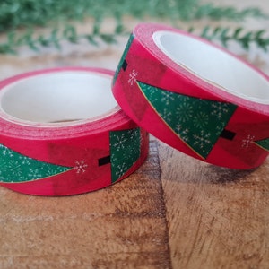 Bellissimo nastro di carta/washi rosso e verde con albero di Natale - *Imballaggio ecologico* Arti/artigianato/album di ritagli/confezioni - Imballaggio natalizio