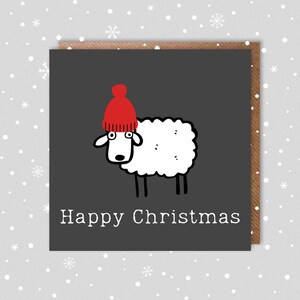 Set van 6 - schapenhoed - Happy Christmas **6 PACK** dikke kaart /kraft-envelop rood, wit en grijs