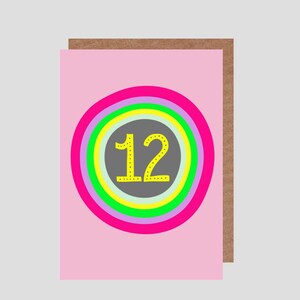 De 4 à 13 ans *Disponible* Cerceau rose original/Numéro de carte d'anniversaire/Âges.  Carte d'anniversaire