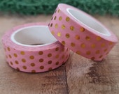 Beautiful Pink Gold Copper Foil Polka Dot Washi Paper Tape - Eco Friendly Packaging Arts Crafts Scrapbook Wrapping