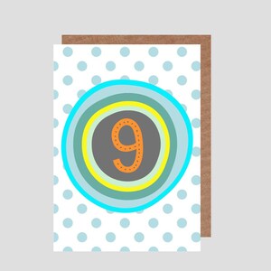 1-9 *Disponible* Numéro de carte d'anniversaire/âges, cercle lumineux/à pois.  Carte d'anniversaire