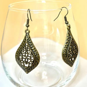 Brass/bronze color teardrop dangle earrings