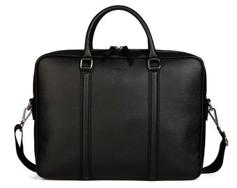 Black Color Vegan Leather Briefcase for Men or Woman , Shoulder Bag, Top Handle Bag, Leather 13"-14''-15'' Laptop Bag